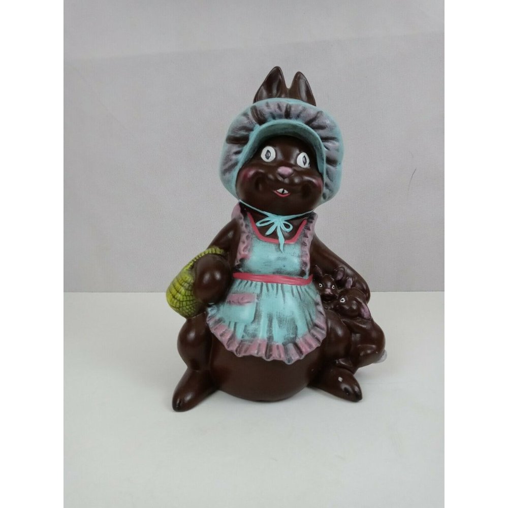 Vintage Byron Molds Hand-Painted Mother Rabbit & Baby Bunnies Easter 10"Figurine